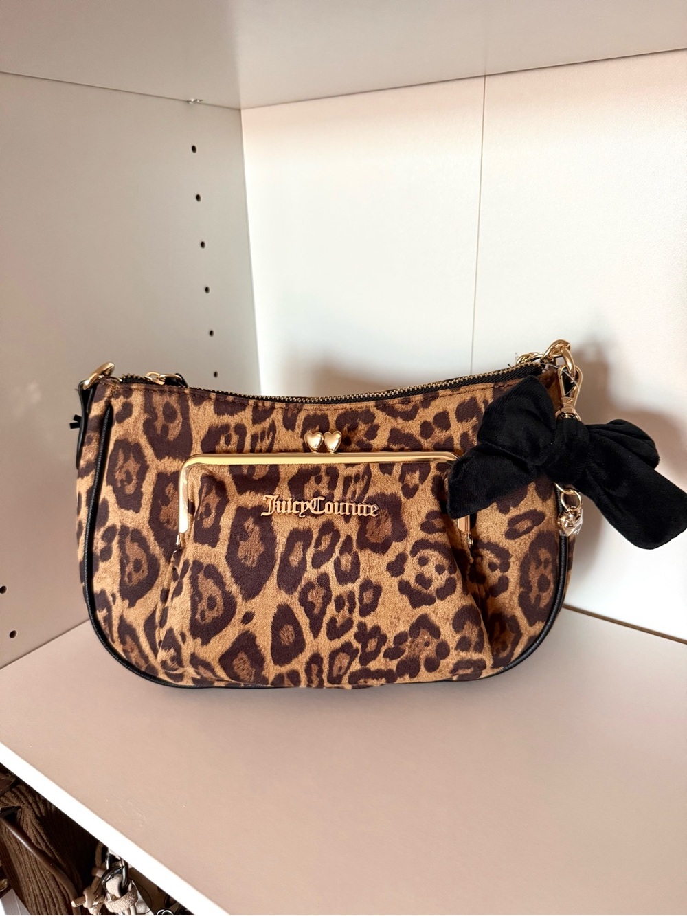 Juicy Couture “Sugar & Spice” Leopard-Print Shoulder Bag with Black Bow